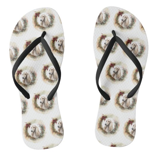 Afghan Hound Kerstkrans Feestelijke Pup Teenslippers (Voetbed)