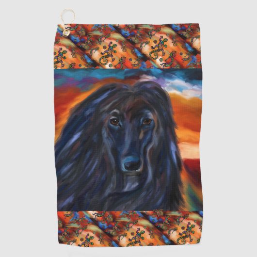 Afghan Hound Kokopelli Art Painting Golfhanddoek (Voorkant)