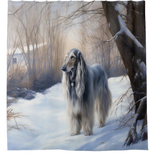 Afghan Hound Laat Het Sneeuw Kerstmis Douchegordijn (Voorkant)