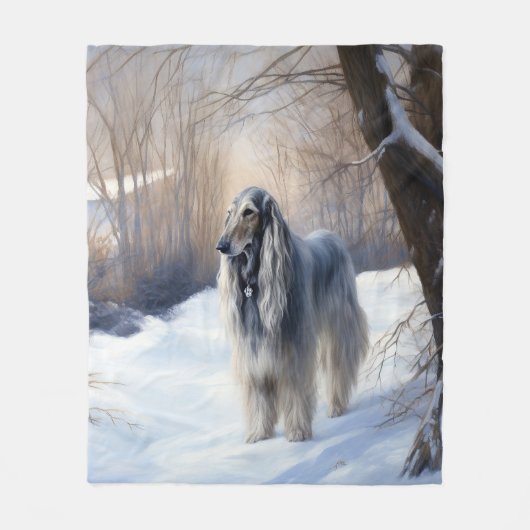 Afghan Hound Laat Het Sneeuw Kerstmis Fleece Deken (Voorkant)