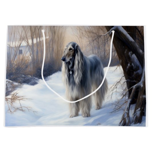 Afghan Hound Laat Het Sneeuw Kerstmis Groot Cadeauzakje (Voorkant)