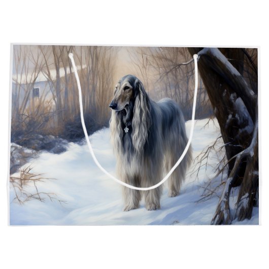Afghan Hound Laat Het Sneeuw Kerstmis Groot Cadeauzakje (Achterkant)