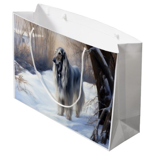 Afghan Hound Laat Het Sneeuw Kerstmis Groot Cadeauzakje (Achterkant Gekanteld)