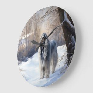 Afghan Hound Laat Het Sneeuw Kerstmis Grote Klok