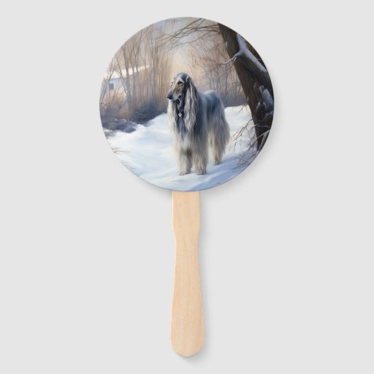 Afghan Hound Laat Het Sneeuw Kerstmis Handwaaier (Voorkant)