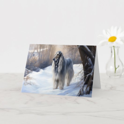 Afghan Hound Laat Het Sneeuw Kerstmis Kaart (Kleine Plant)