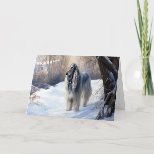 Afghan Hound Laat Het Sneeuw Kerstmis Kaart (Voorkant)