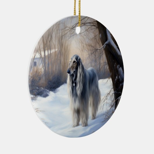Afghan Hound Laat Het Sneeuw Kerstmis Keramisch Ornament (Rechts)