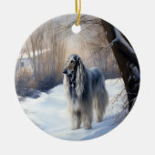 Afghan Hound Laat Het Sneeuw Kerstmis Keramisch Ornament (Voorkant)