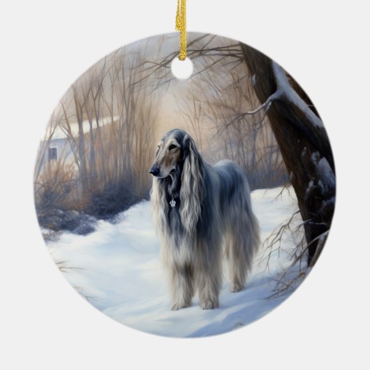 Afghan Hound Laat Het Sneeuw Kerstmis Keramisch Ornament (Achterkant)