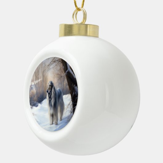 Afghan Hound Laat Het Sneeuw Kerstmis Keramische Bal Ornament (Rechts)