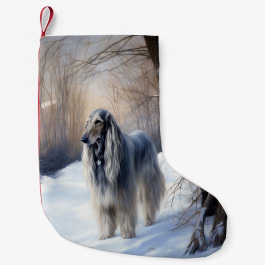 Afghan Hound Laat Het Sneeuw Kerstmis Kleine Kerstsok (Voorkant)