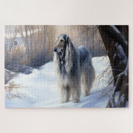 Afghan Hound Laat Het Sneeuw Kerstmis Legpuzzel (Horizontaal)