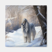 Afghan Hound Laat Het Sneeuw Kerstmis Magneet (Voorkant)