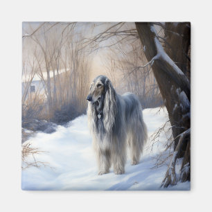 Afghan Hound Laat Het Sneeuw Kerstmis Magneet
