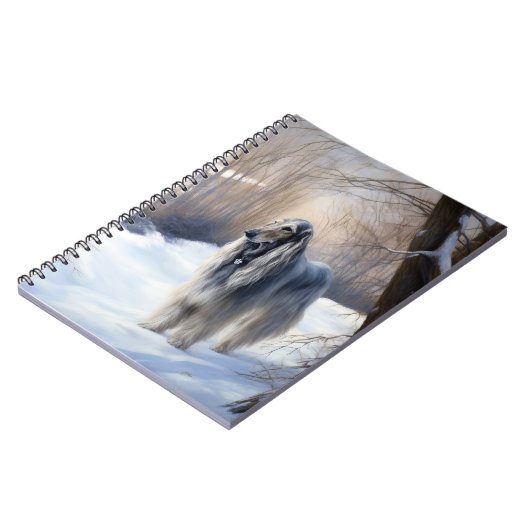 Afghan Hound Laat Het Sneeuw Kerstmis Notitieboek (Linkerzijde)