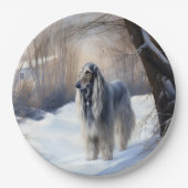 Afghan Hound Laat Het Sneeuw Kerstmis Papieren Bordje (Voorkant)