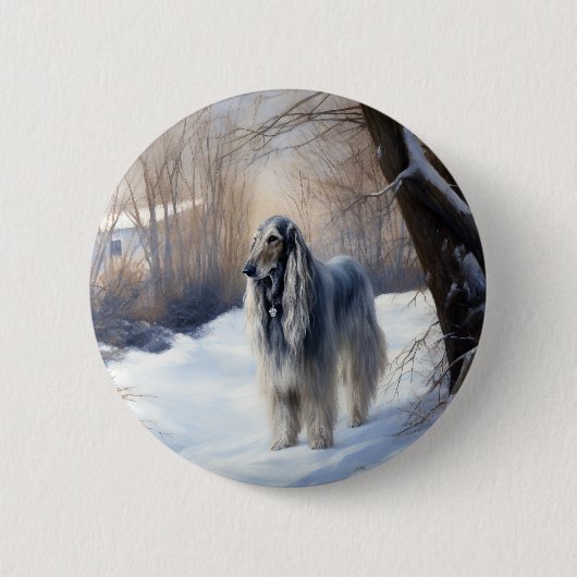 Afghan Hound Laat Het Sneeuw Kerstmis Ronde Button 5,7 Cm (Voorkant)