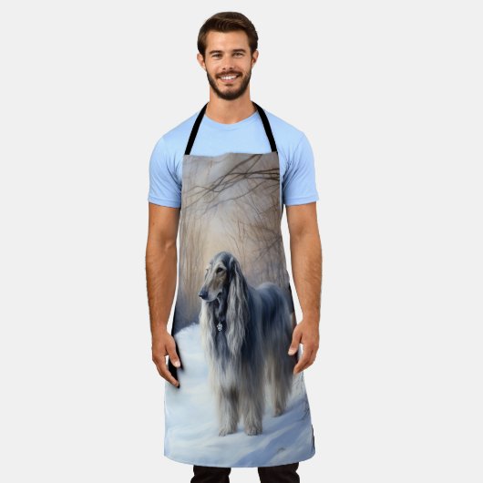 Afghan Hound Laat Het Sneeuw Kerstmis Schort (Gedragen)