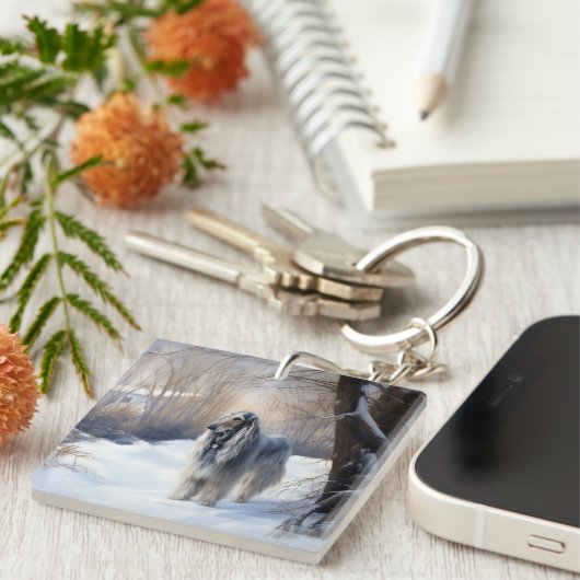 Afghan Hound Laat Het Sneeuw Kerstmis Sleutelhanger (Voorkant Rechts)