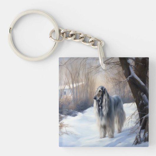 Afghan Hound Laat Het Sneeuw Kerstmis Sleutelhanger (Voorkant)