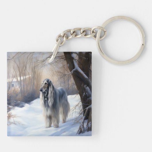 Afghan Hound Laat Het Sneeuw Kerstmis Sleutelhanger (Achterkant)