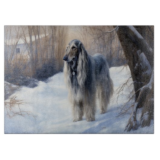 Afghan Hound Laat Het Sneeuw Kerstmis Snijplank (Voorkant)