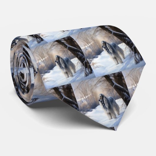 Afghan Hound Laat Het Sneeuw Kerstmis Stropdas (Opgerold)