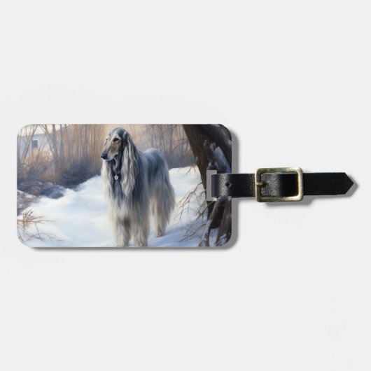 Afghan Hound Laat het Sneeuwen Kerstmis Bagagelabel (Voorkant horizontaal)