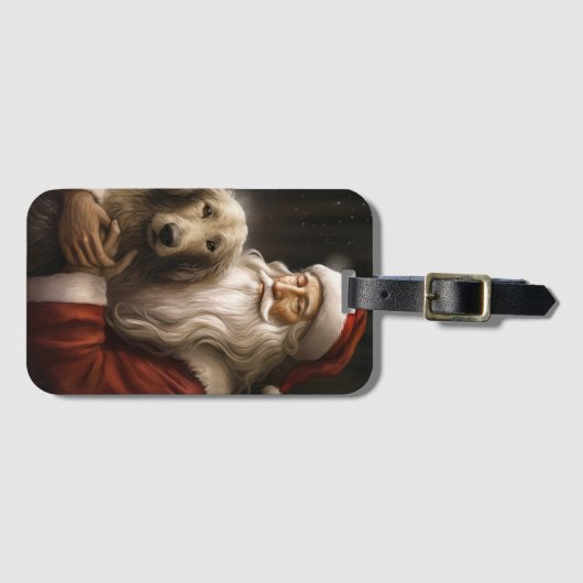 Afghan Hound met Sinterklaas Feestelijke Kerstmis Bagagelabel (Voorkant (horizontaal))