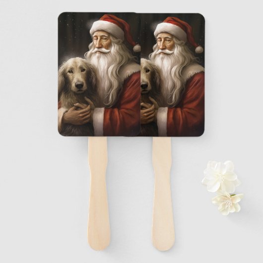 Afghan Hound met Sinterklaas Feestelijke Kerstmis Handwaaier (Voorkant en achterkant)
