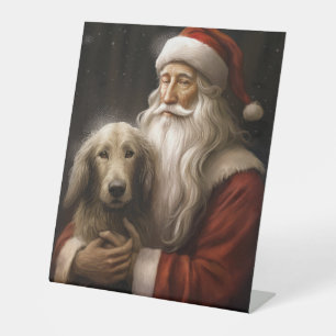 Afghan Hound met Sinterklaas Feestelijke Kerstmis Reclamebord Met Voetstuk