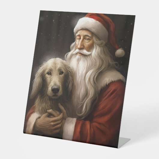 Afghan Hound met Sinterklaas Feestelijke Kerstmis Reclamebord Met Voetstuk (Voorkant)