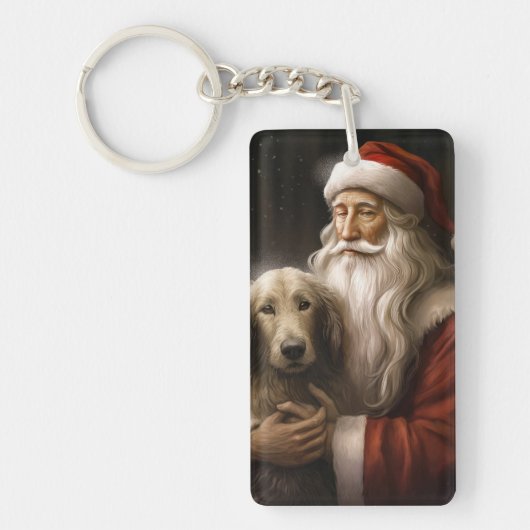 Afghan Hound met Sinterklaas Feestelijke Kerstmis Sleutelhanger (Voorkant)
