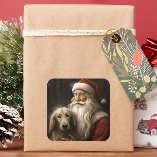Afghan Hound met Sinterklaas Feestelijke Kerstmis Vierkante Sticker (Feestdagen)