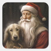 Afghan Hound met Sinterklaas Feestelijke Kerstmis Vierkante Sticker (Voorkant)