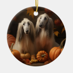 Afghan hound Puppy Herfst Plezier Pompoen Keramisch Ornament