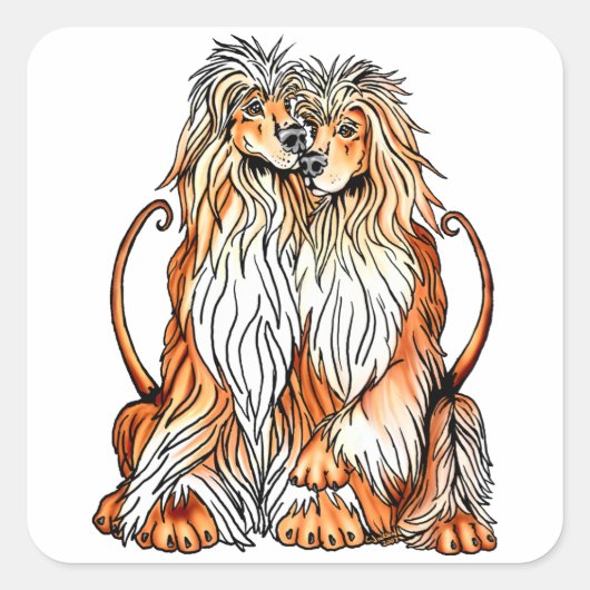 Afghan Hound Puppy Love Vierkante Sticker (Voorkant)