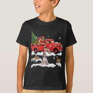 Afghan Hound Riding Rode Vrachtwagen Merry Christm T-shirt