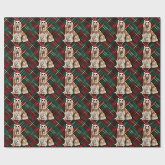 Afghan Hound Santa Dog Holiday Plaid Christmas Cadeaupapier (Vlak)