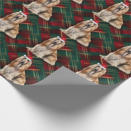 Afghan Hound Santa Dog Holiday Plaid Christmas Cadeaupapier (Hoek)