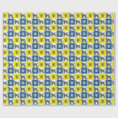 Afghan Hound Silhouette Dog & Paw Y&B Grid Cadeaupapier (Vlak)