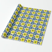 Afghan Hound Silhouette Dog & Paw Y&B Grid Cadeaupapier (Uitgerold)