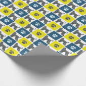 Afghan Hound Silhouette Dog & Paw Y&B Grid Cadeaupapier (Hoek)