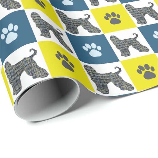 Afghan Hound Silhouette Dog & Paw Y&B Grid Cadeaupapier (Rol Hoek)