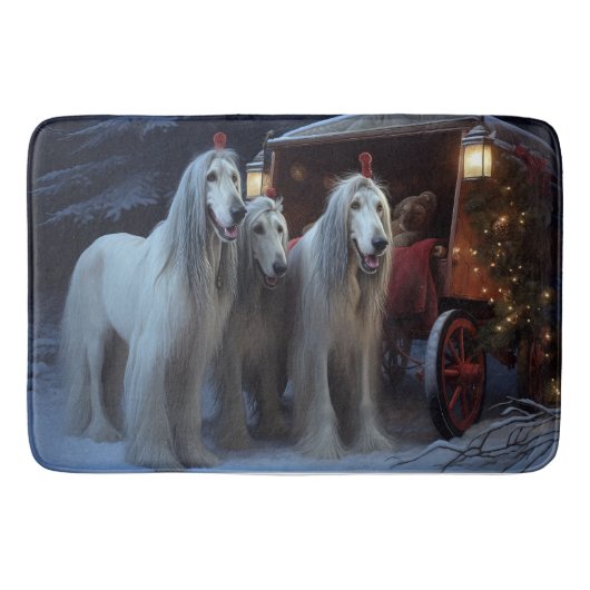 Afghan Hound Snowy Sleigh Ride Kerstmisdecor Badmat (Voorkant)