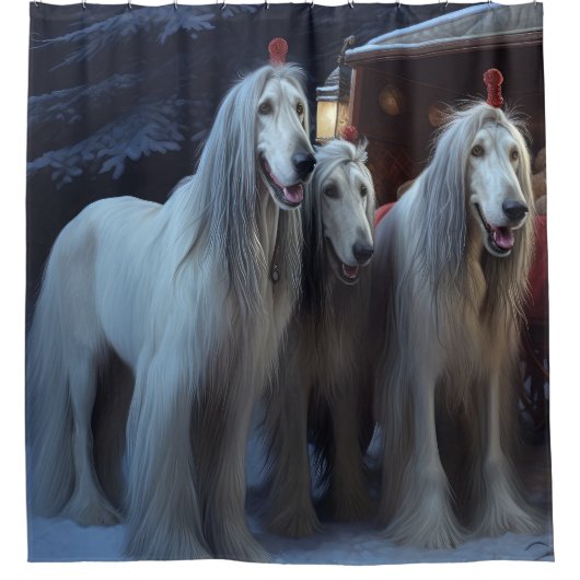 Afghan Hound Snowy Sleigh Ride Kerstmisdecor Douchegordijn (Voorkant)