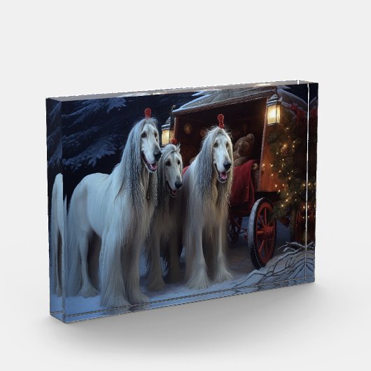Afghan Hound Snowy Sleigh Ride Kerstmisdecor Fotoblokken (Links)