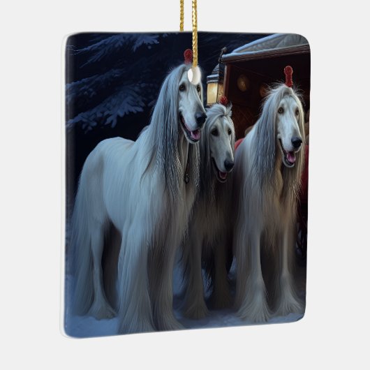 Afghan Hound Snowy Sleigh Ride Kerstmisdecor Keramisch Ornament (Rechts)