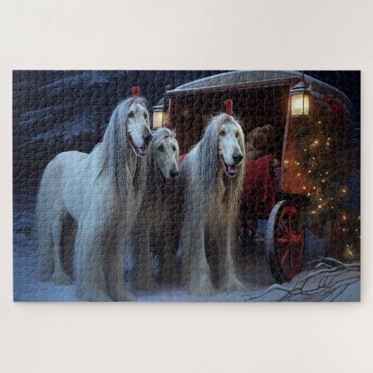 Afghan Hound Snowy Sleigh Ride Kerstmisdecor Legpuzzel (Horizontaal)